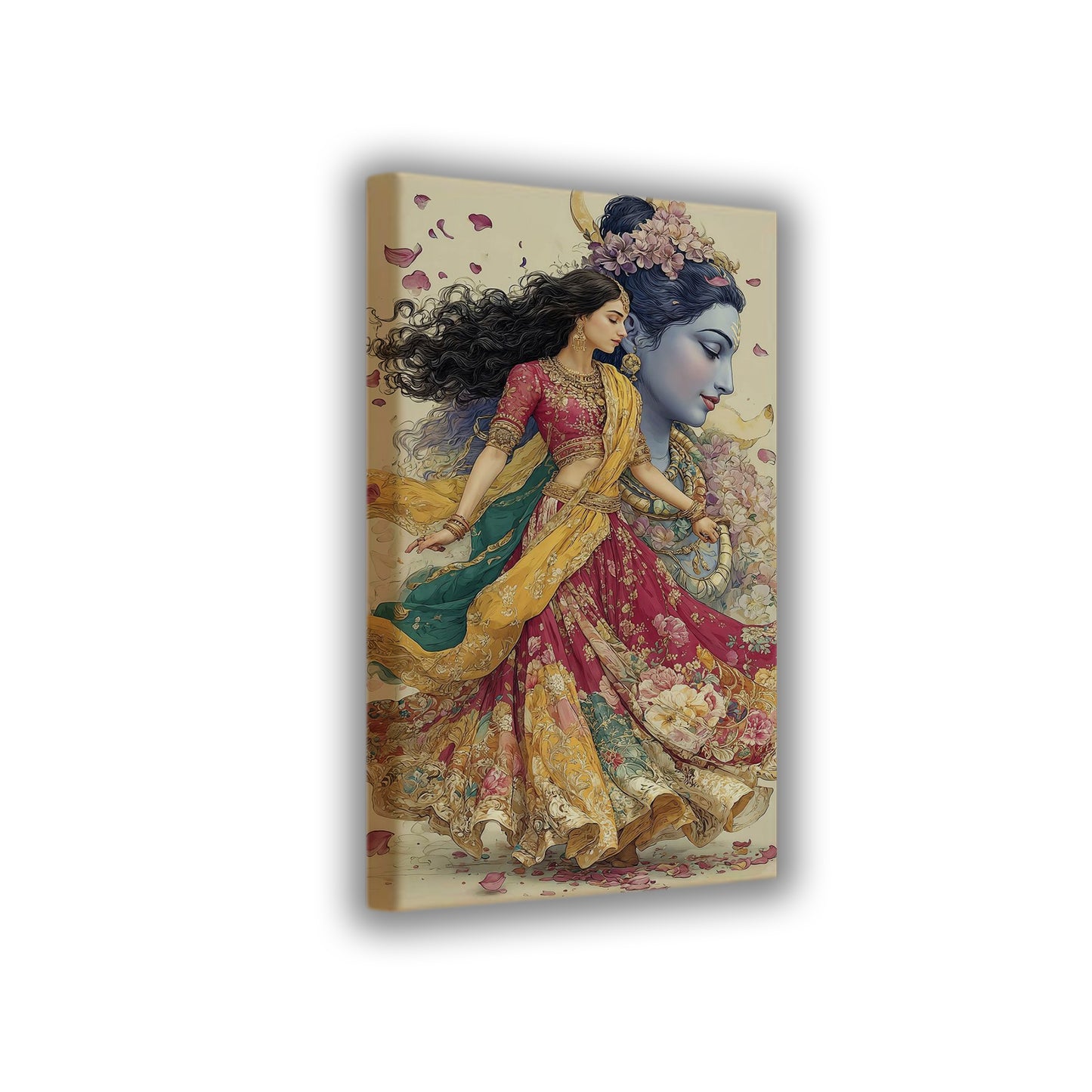 Radha Krishna Canvas Wall Art – Romantic Spiritual Painting for Living Room & Bedroom Decor