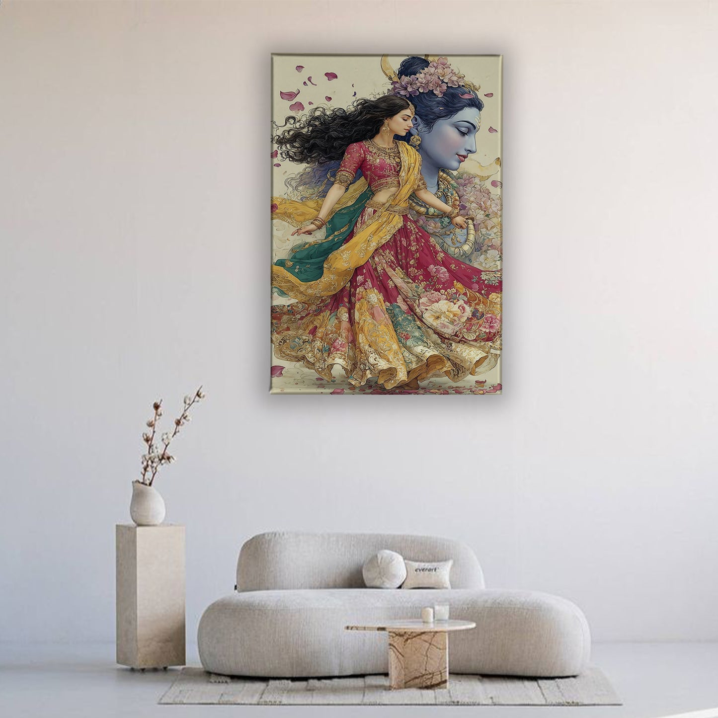 Radha Krishna Canvas Wall Art – Romantic Spiritual Painting for Living Room & Bedroom Decor