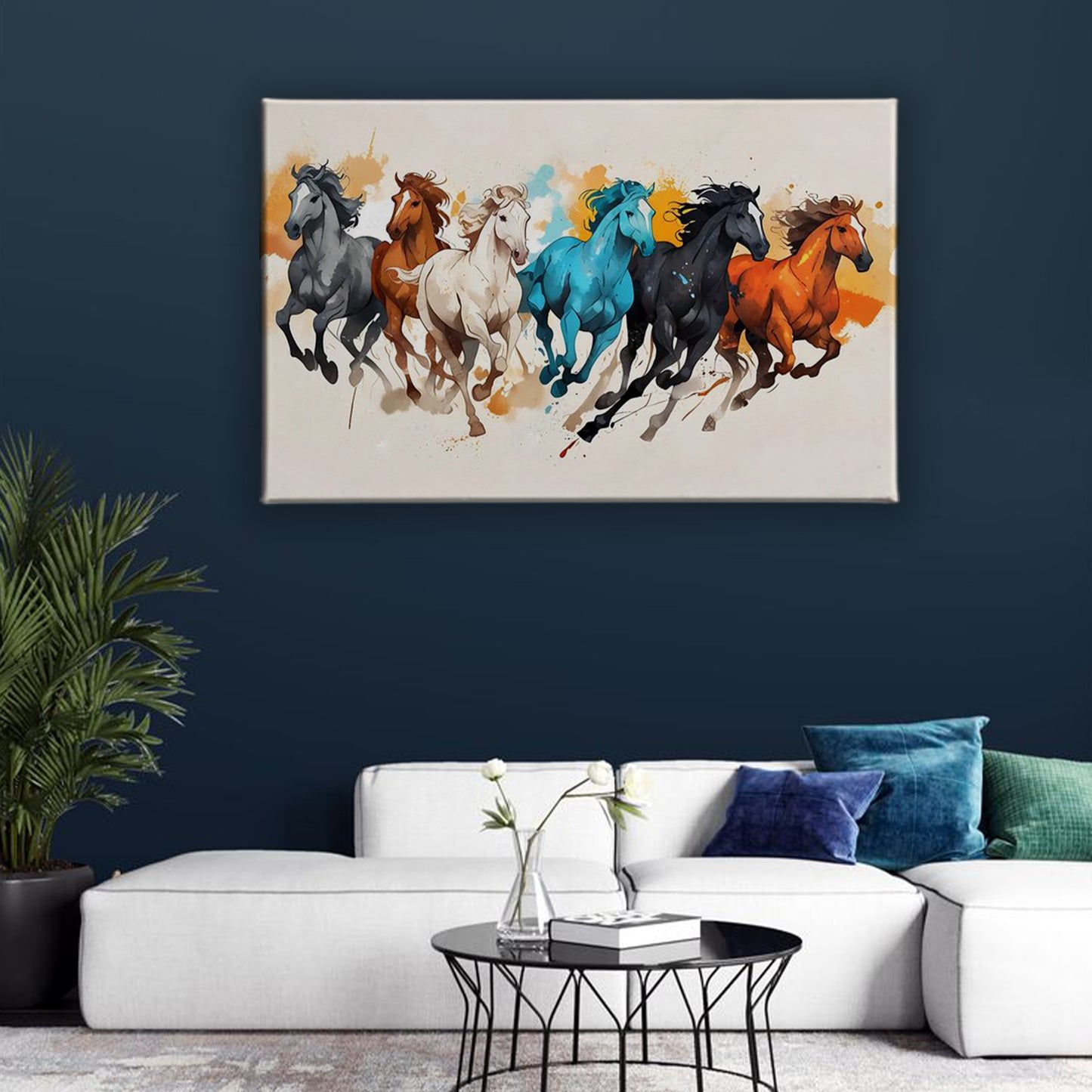 Seven Horses Canvas Art - Modern Vastu & Wall Decor for Living Room