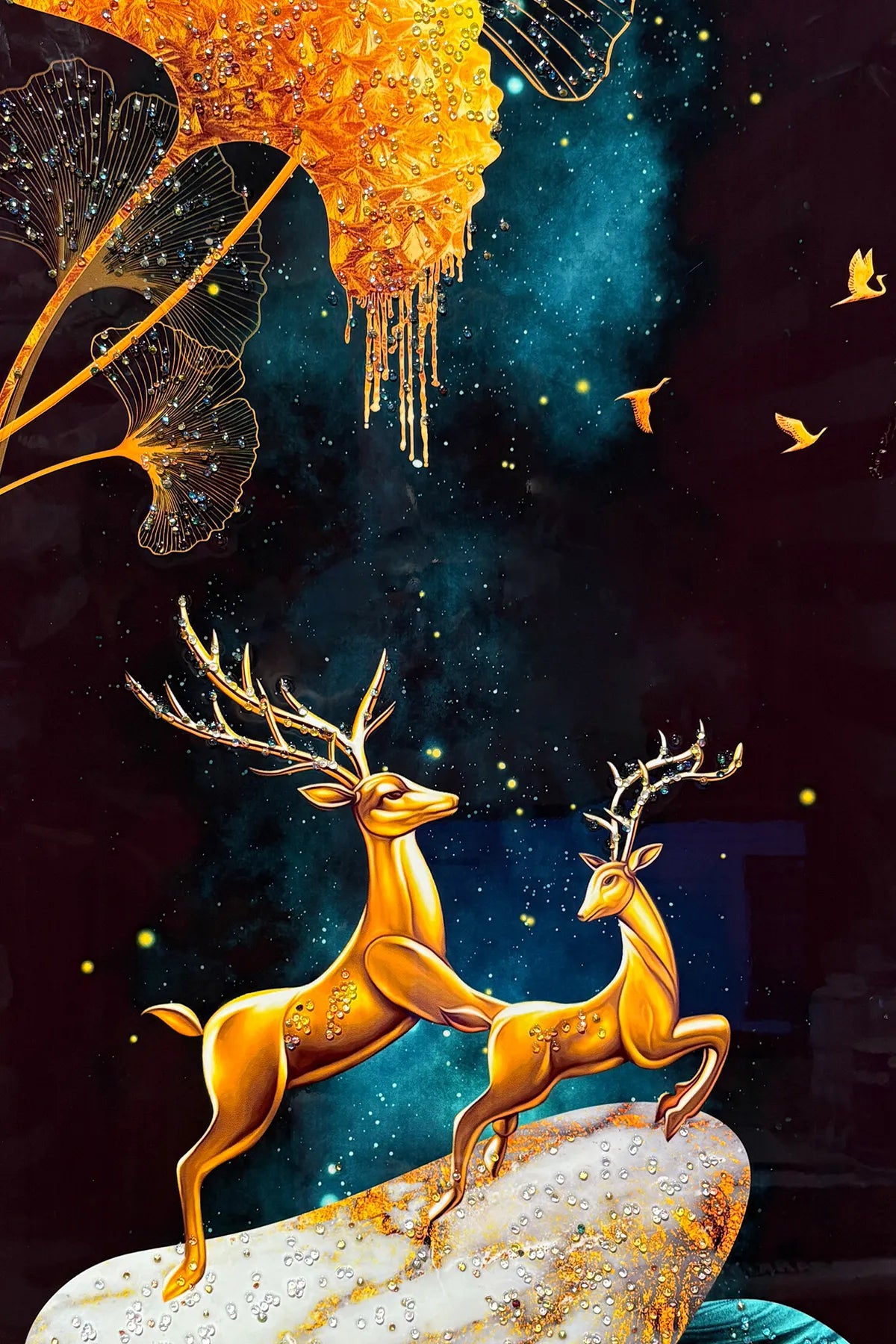 Gold Reindeer Crystal Embossed Wall Art Painting