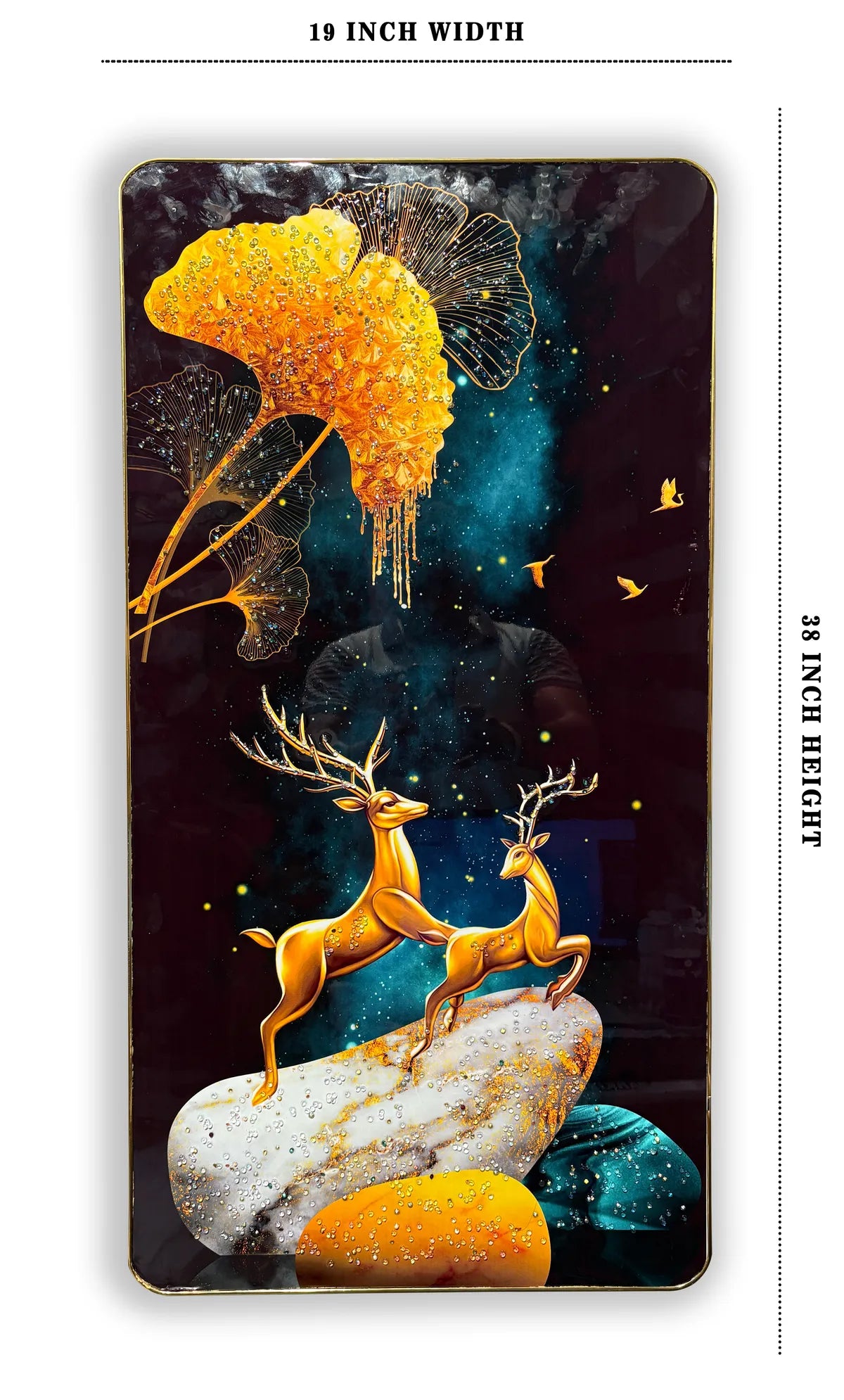 Gold Reindeer Crystal Embossed Wall Art Painting