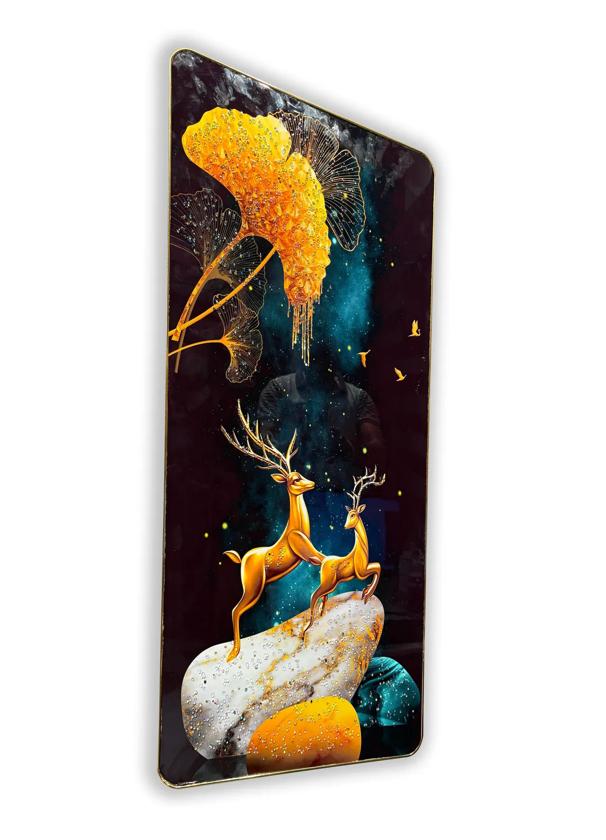 Gold Reindeer Crystal Embossed Wall Art Painting