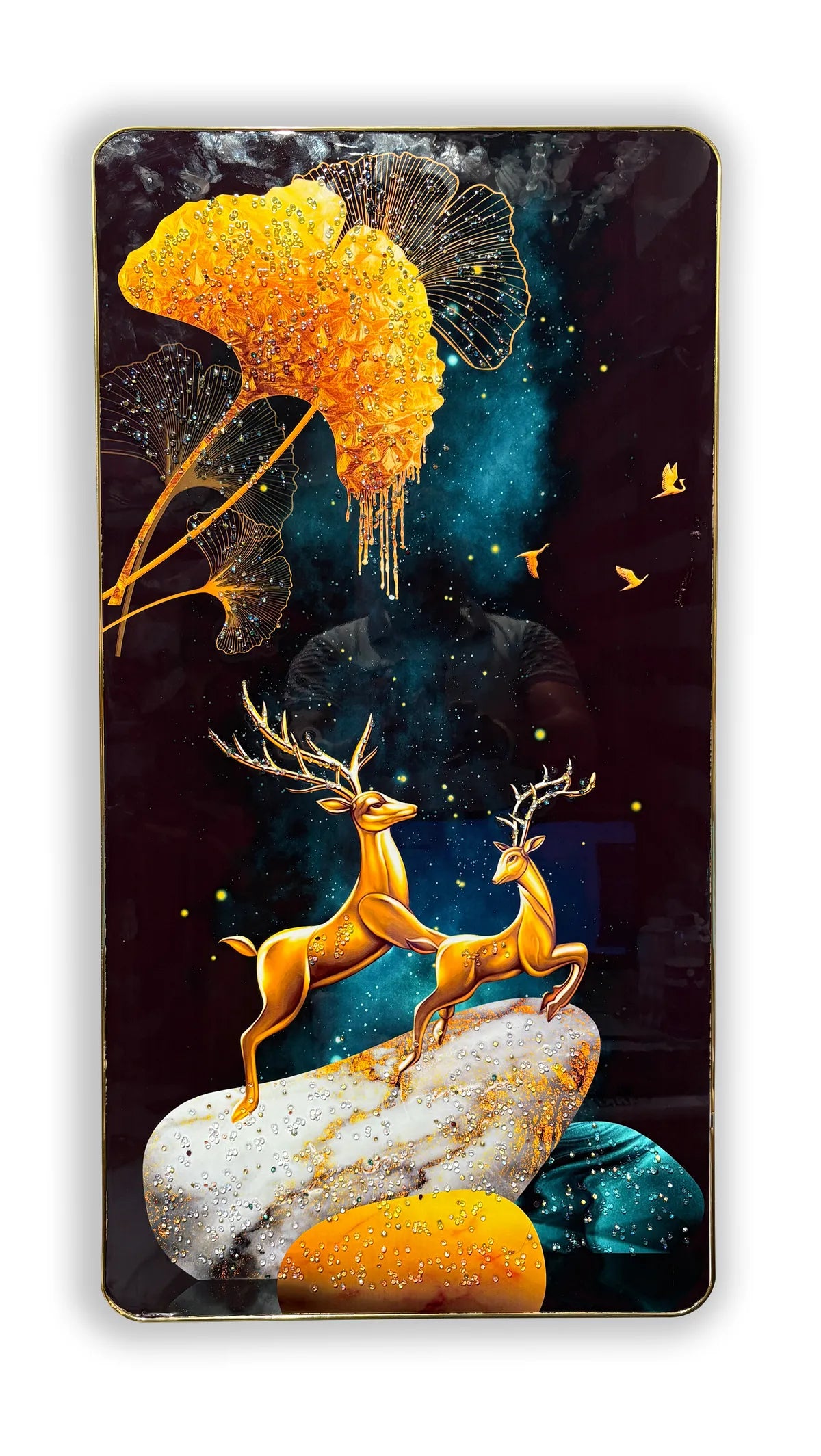 Gold Reindeer Crystal Embossed Wall Art Painting