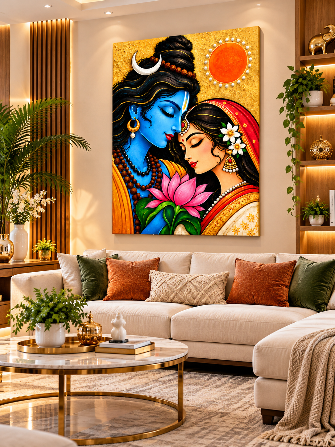 Radha Krishna Canvas Wall Painting | Divine Couple Religious Wall Art for Home & Office Decor