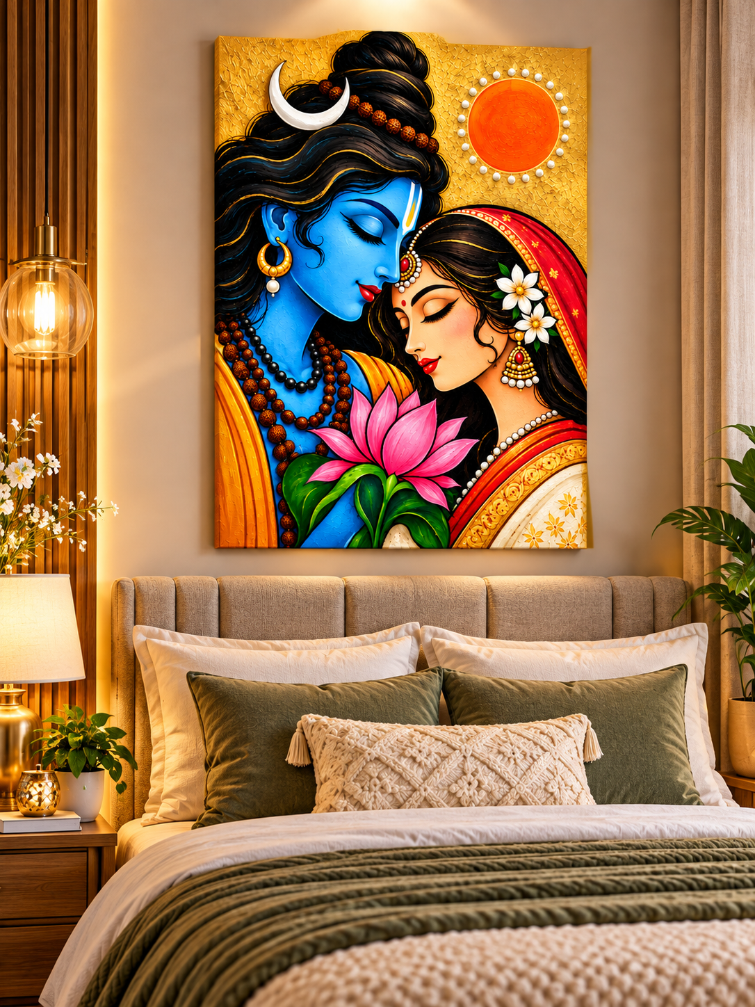 Radha Krishna Canvas Wall Painting | Divine Couple Religious Wall Art for Home & Office Decor
