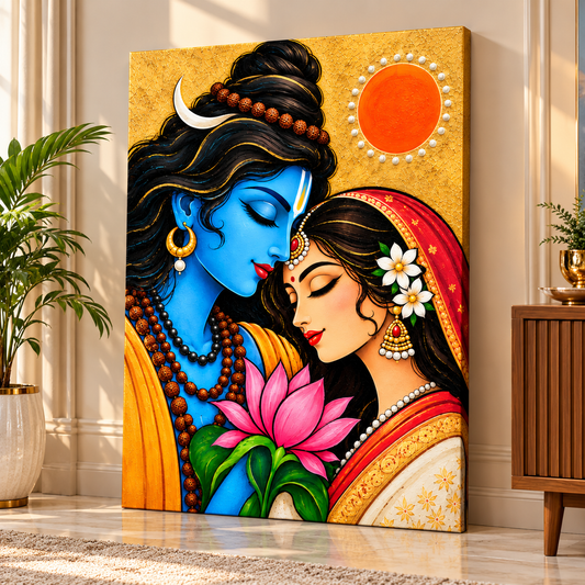 Radha Krishna Canvas Wall Painting | Divine Couple Religious Wall Art for Home & Office Decor