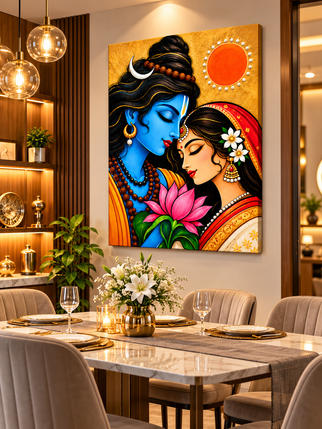 Radha Krishna Canvas Wall Painting | Divine Couple Religious Wall Art for Home & Office Decor
