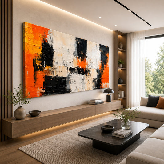 Bold Abstract Canvas Painting Black Frame – Contemporary Wall Art