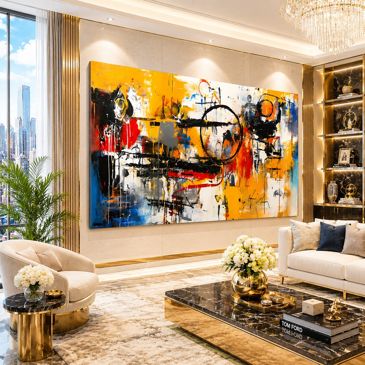 Large Colorful Abstract Canvas Painting – Luxury Modern Wall Art for Living Room & Office Decor