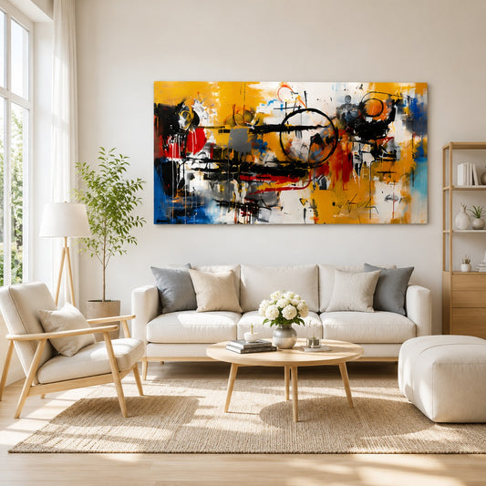 Large Colorful Abstract Canvas Painting – Luxury Modern Wall Art for Living Room & Office Decor