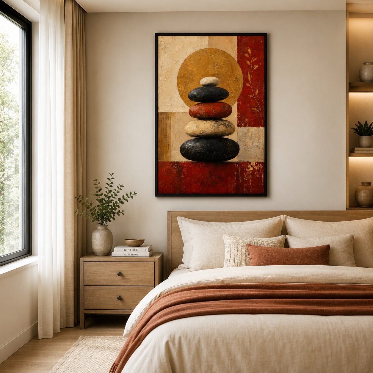 Zen Balance Stones Canvas Painting | Modern Abstract Meditation Wall Art | Minimalist Spa & Living Room Decor