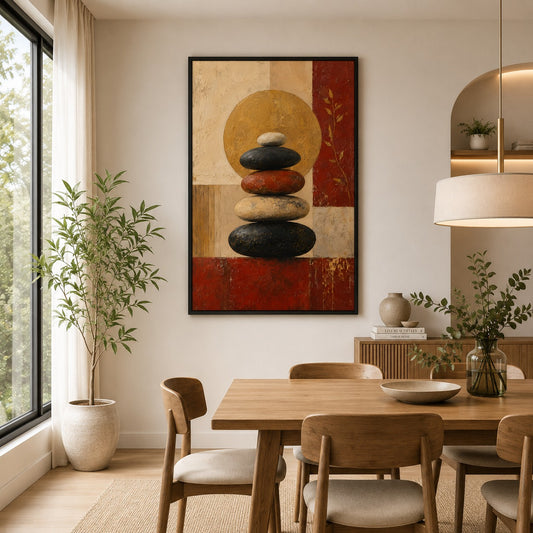 Zen Balance Stones Canvas Painting | Modern Abstract Meditation Wall Art | Minimalist Spa & Living Room Decor