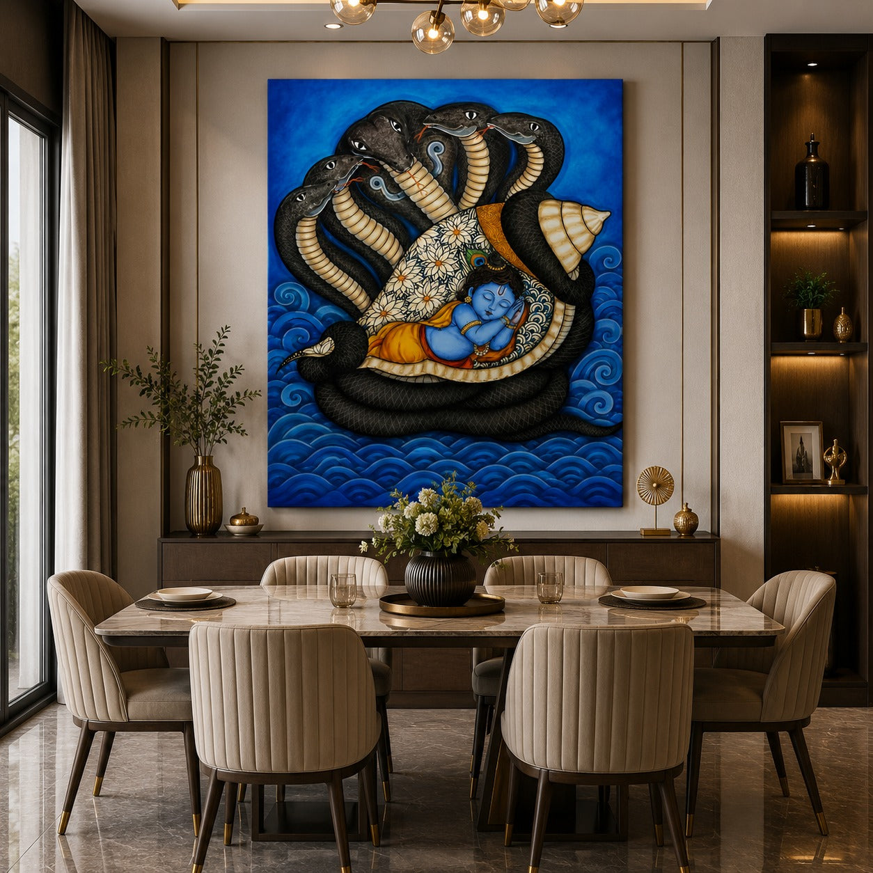 Baby Krishna on Sheshnag Canvas Wall Painting | Divine Hindu Wall Art for Living Room, Bedroom & Temple | Premium Canvas Print
