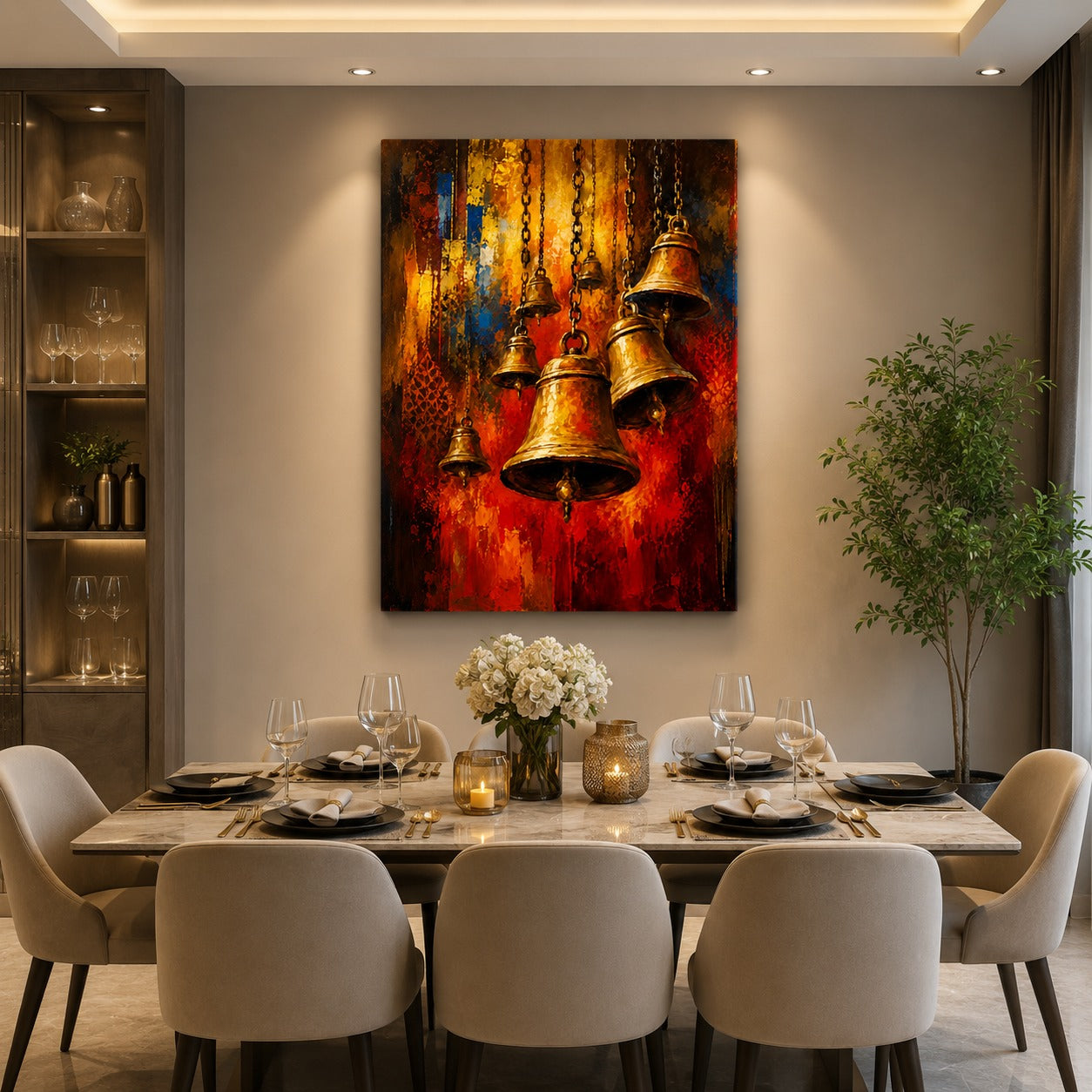 Temple Bells Canvas Wall Painting | Spiritual Brass Ghanti Wall Art | Premium Religious Canvas Print for Home, Pooja Room & Office | Decor Daddy