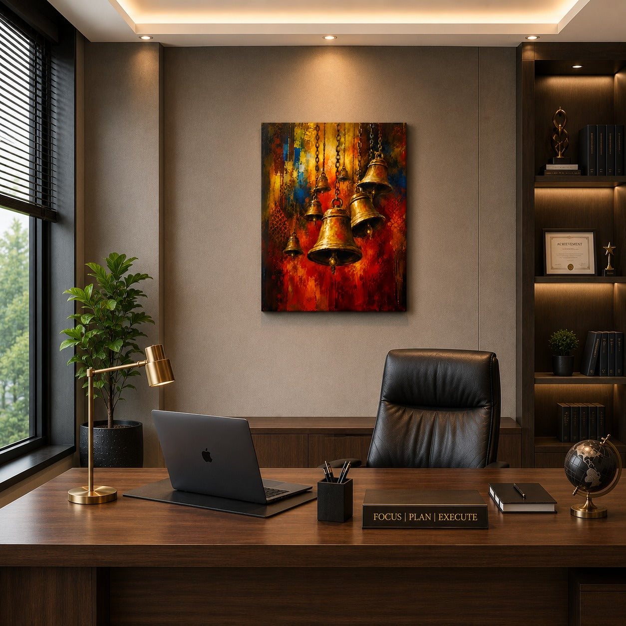 Temple Bells Canvas Wall Painting | Spiritual Brass Ghanti Wall Art | Premium Religious Canvas Print for Home, Pooja Room & Office | Decor Daddy