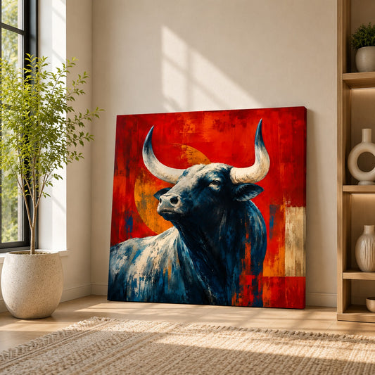 Modern Bull Canvas Wall Painting | Premium Abstract Bull Wall Art for Living Room, Office & Luxury Home Decor | Decor Daddy