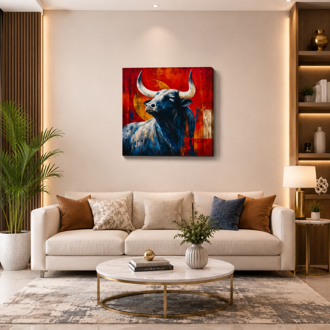 Modern Bull Canvas Wall Painting | Premium Abstract Bull Wall Art for Living Room, Office & Luxury Home Decor | Decor Daddy