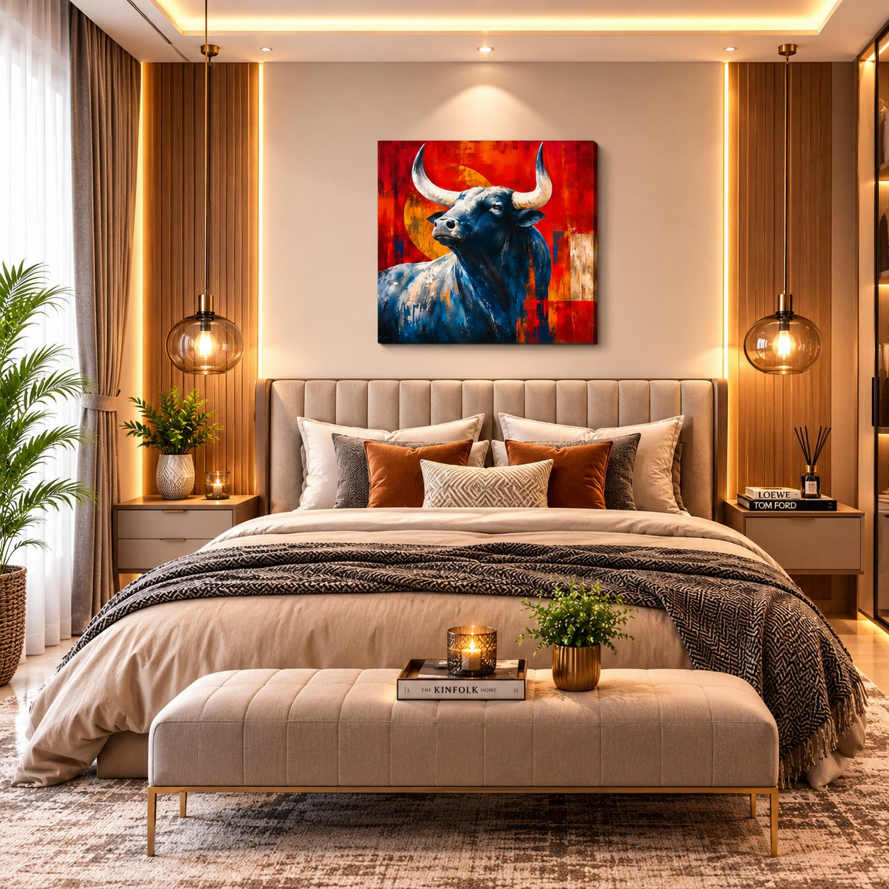Modern Bull Canvas Wall Painting | Premium Abstract Bull Wall Art for Living Room, Office & Luxury Home Decor | Decor Daddy