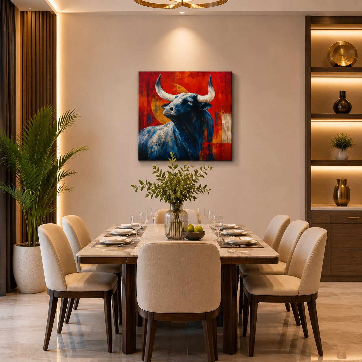 Modern Bull Canvas Wall Painting | Premium Abstract Bull Wall Art for Living Room, Office & Luxury Home Decor | Decor Daddy