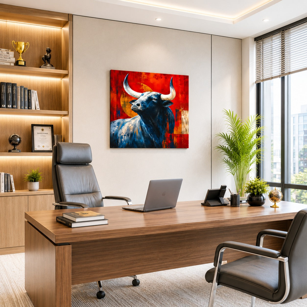 Modern Bull Canvas Wall Painting | Premium Abstract Bull Wall Art for Living Room, Office & Luxury Home Decor | Decor Daddy