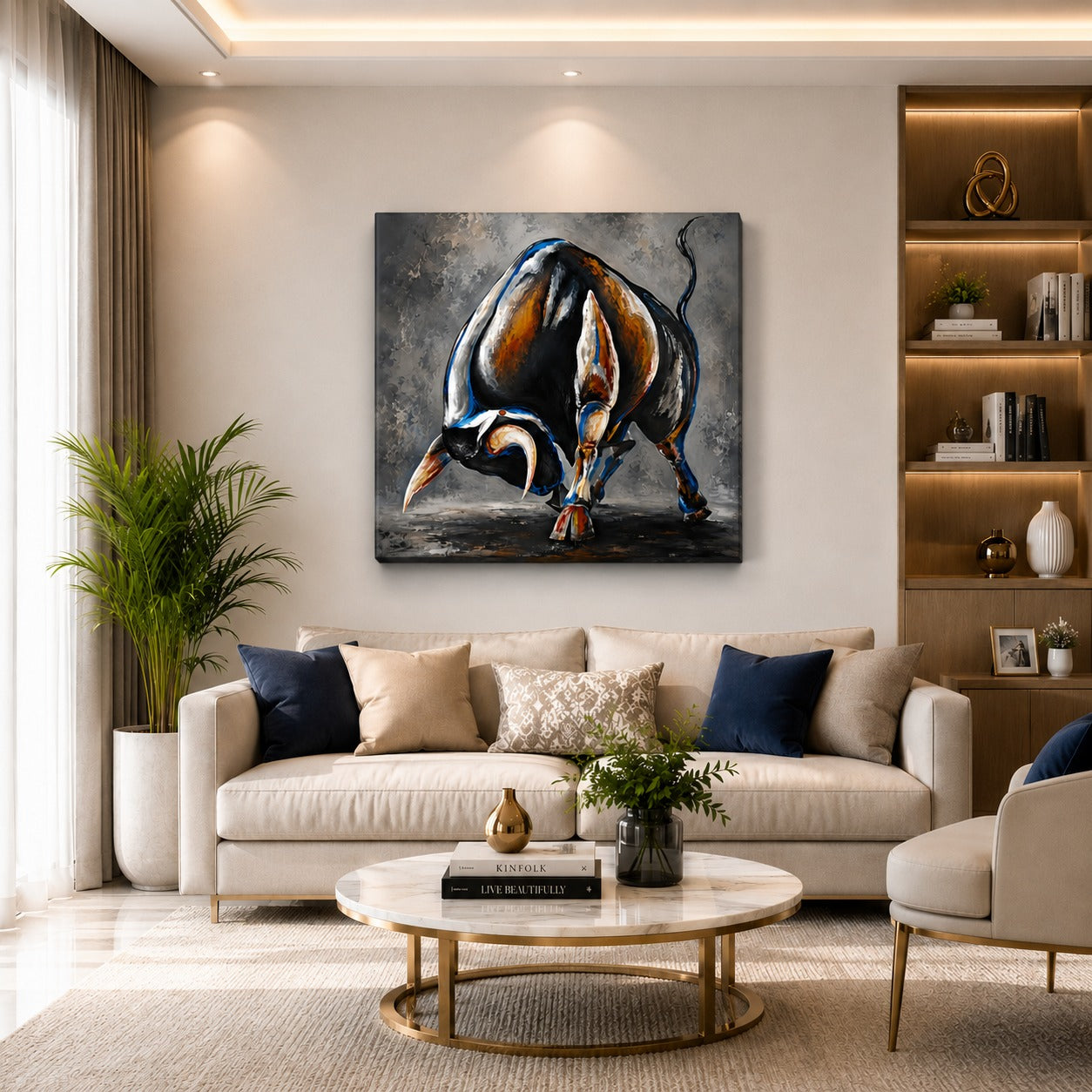 Charging Bull Canvas Wall Painting | Premium Modern Bull Wall Art for Living Room, Office & Luxury Home Decor | Decor Daddy