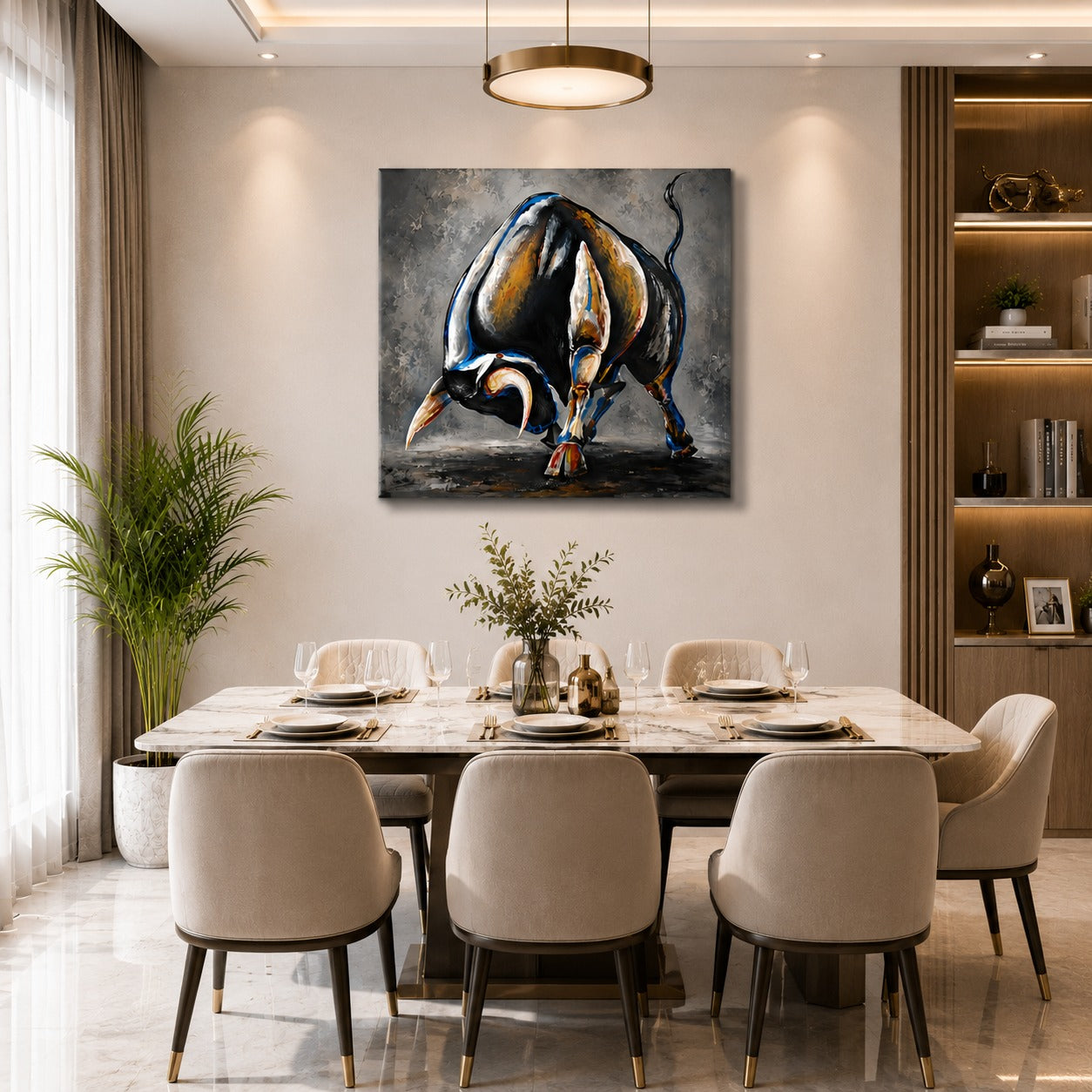 Charging Bull Canvas Wall Painting | Premium Modern Bull Wall Art for Living Room, Office & Luxury Home Decor | Decor Daddy