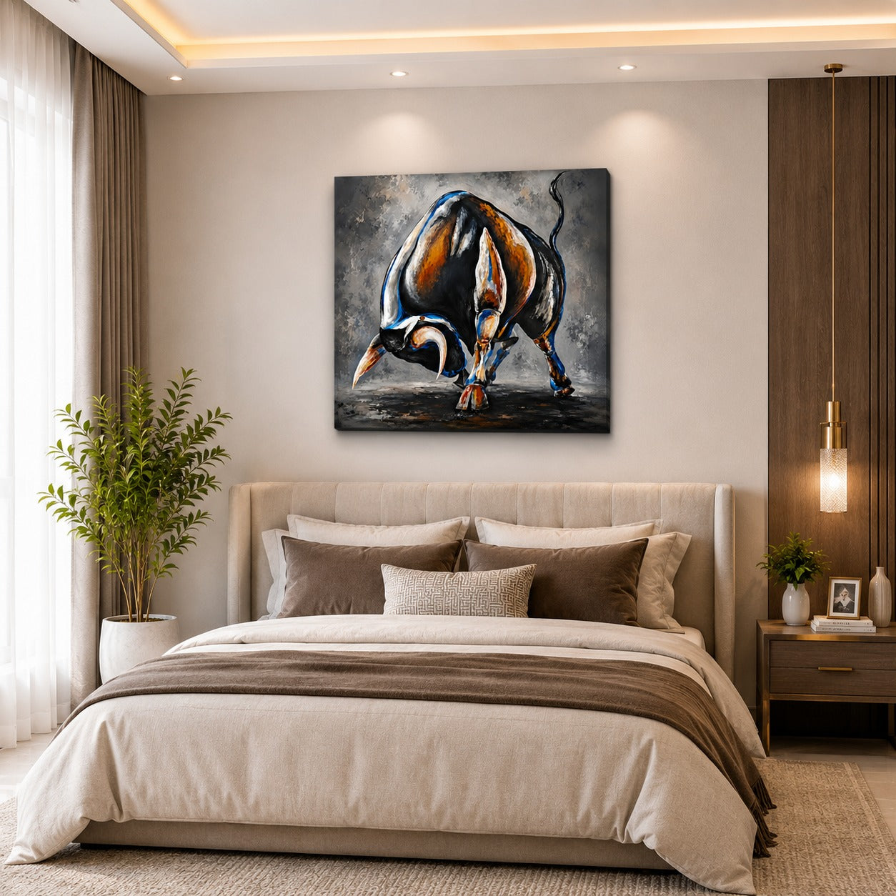Charging Bull Canvas Wall Painting | Premium Modern Bull Wall Art for Living Room, Office & Luxury Home Decor | Decor Daddy