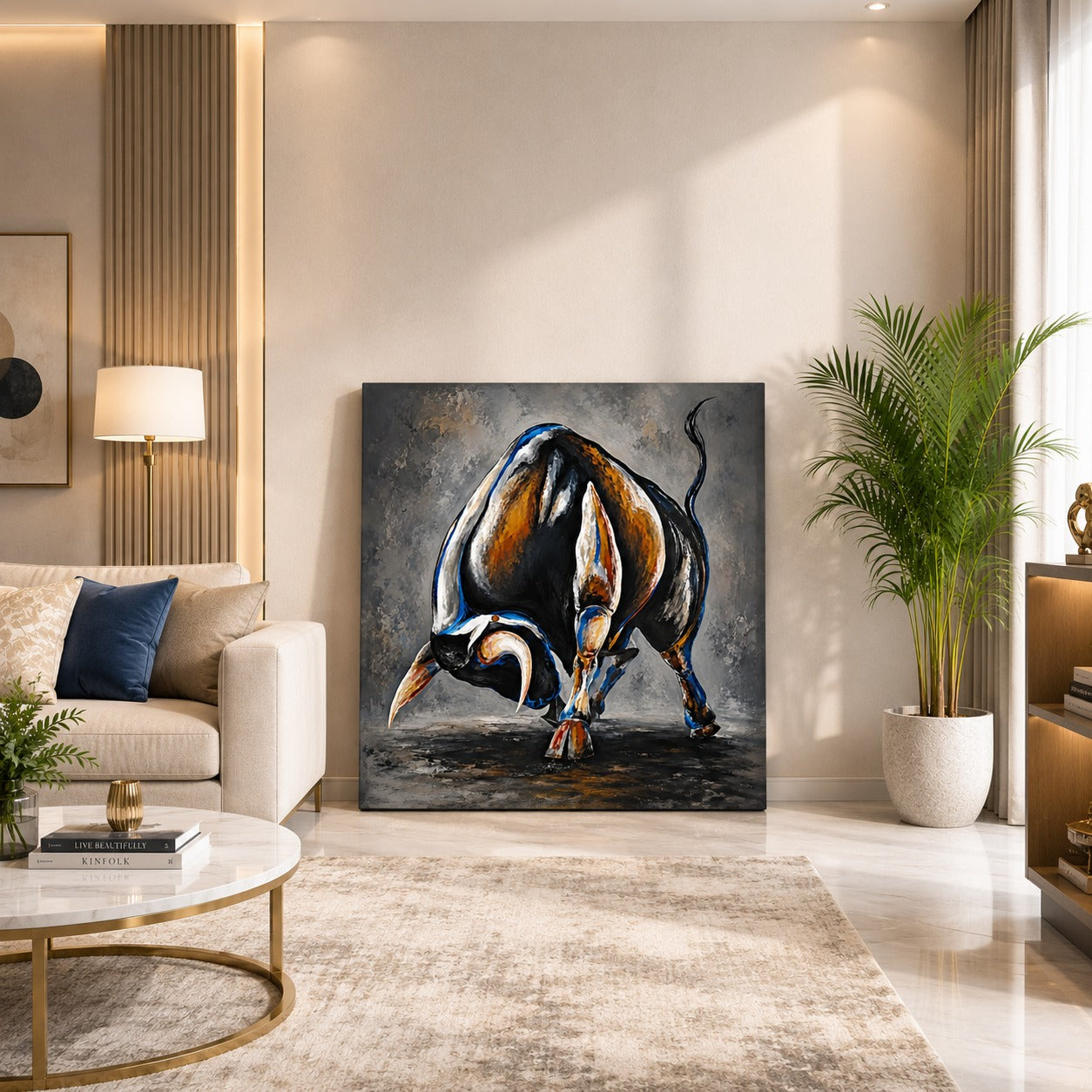 Charging Bull Canvas Wall Painting | Premium Modern Bull Wall Art for Living Room, Office & Luxury Home Decor | Decor Daddy