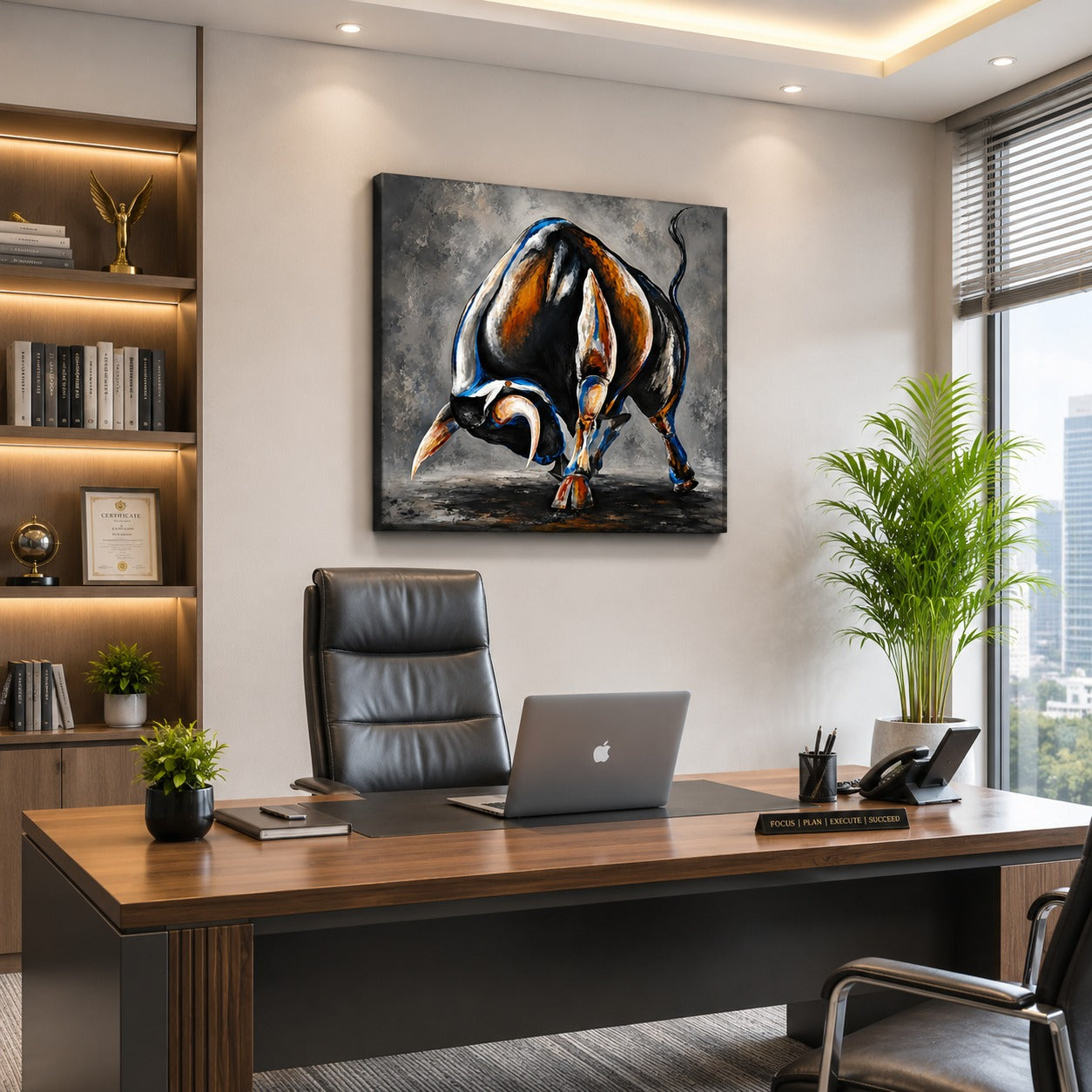 Charging Bull Canvas Wall Painting | Premium Modern Bull Wall Art for Living Room, Office & Luxury Home Decor | Decor Daddy