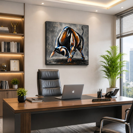 Charging Bull Canvas Wall Painting | Premium Modern Bull Wall Art for Living Room, Office & Luxury Home Decor | Decor Daddy