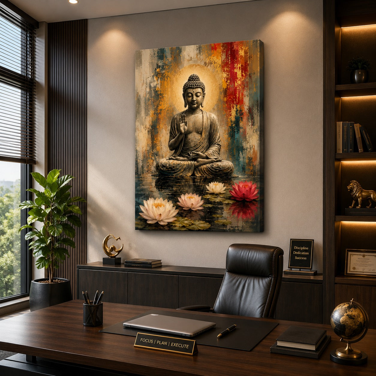 Serene Buddha Canvas Wall Painting with Lotus | Premium Wall Art