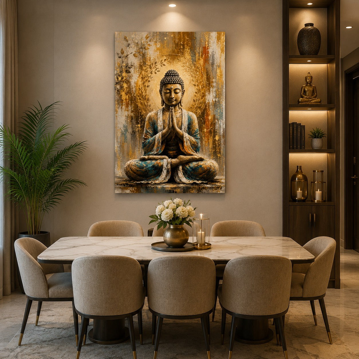Golden Praying Buddha Canvas Wall Painting | Premium Spiritual Buddha Wall Art for Living Room, Bedroom & Meditation Room | Decor Daddy