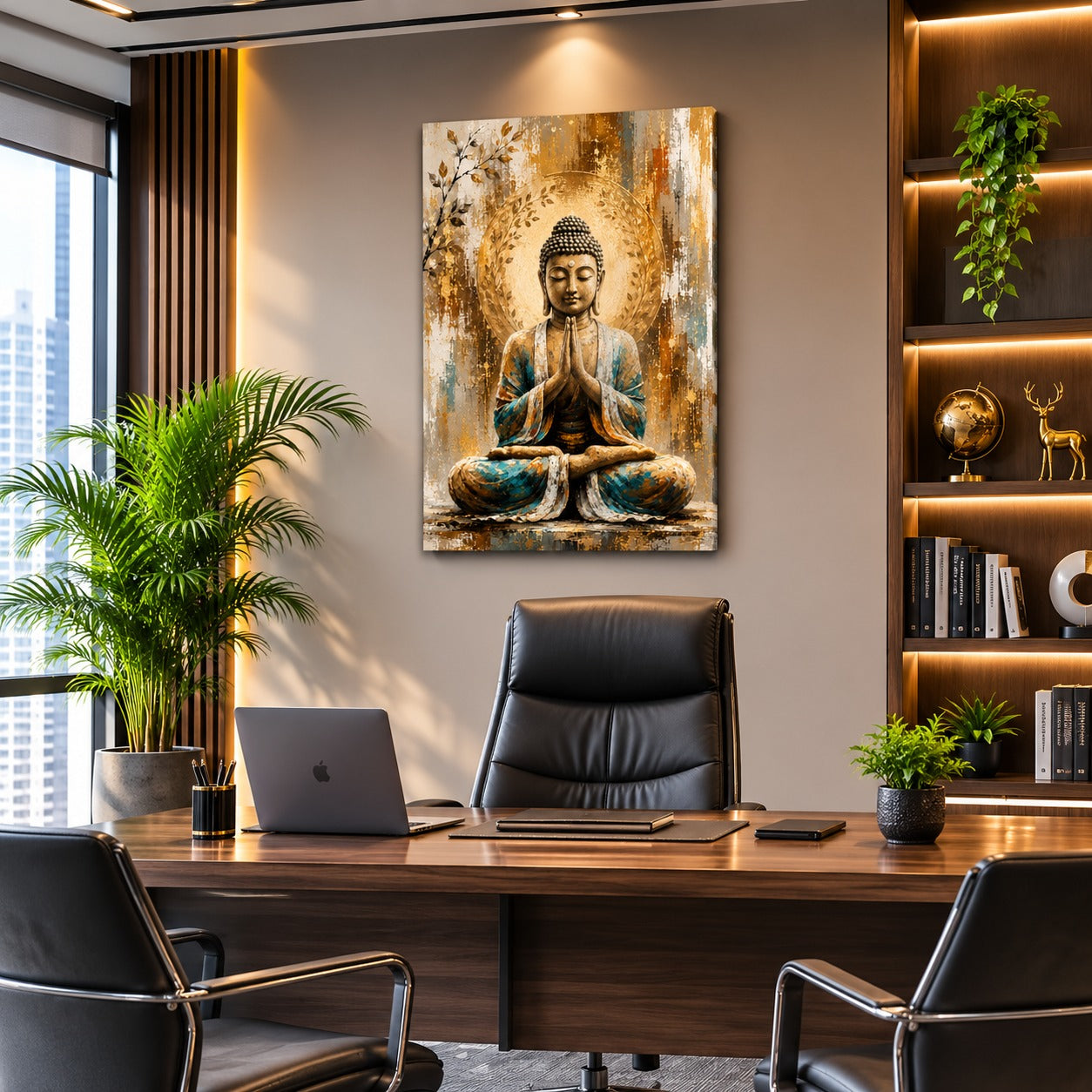 Golden Praying Buddha Canvas Wall Painting | Premium Spiritual Buddha Wall Art for Living Room, Bedroom & Meditation Room | Decor Daddy
