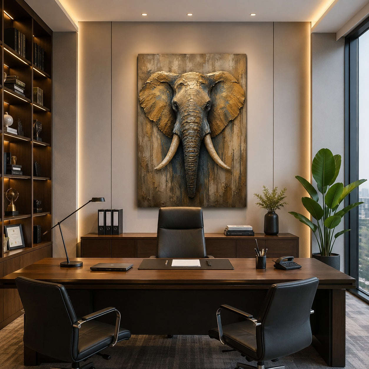 Luxury Golden Elephant Canvas Wall Painting | Modern Textured Elephant Wall Art for Living Room, Bedroom & Office | Premium Stretched Canvas by Decor Daddy