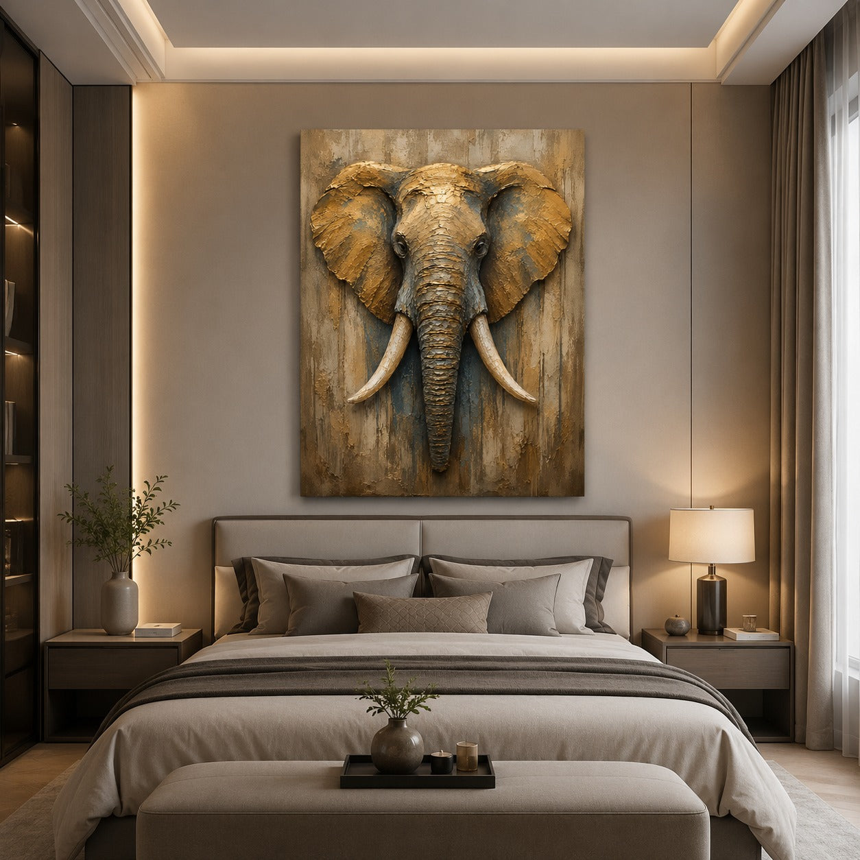 Luxury Golden Elephant Canvas Wall Painting | Modern Textured Elephant Wall Art for Living Room, Bedroom & Office | Premium Stretched Canvas by Decor Daddy