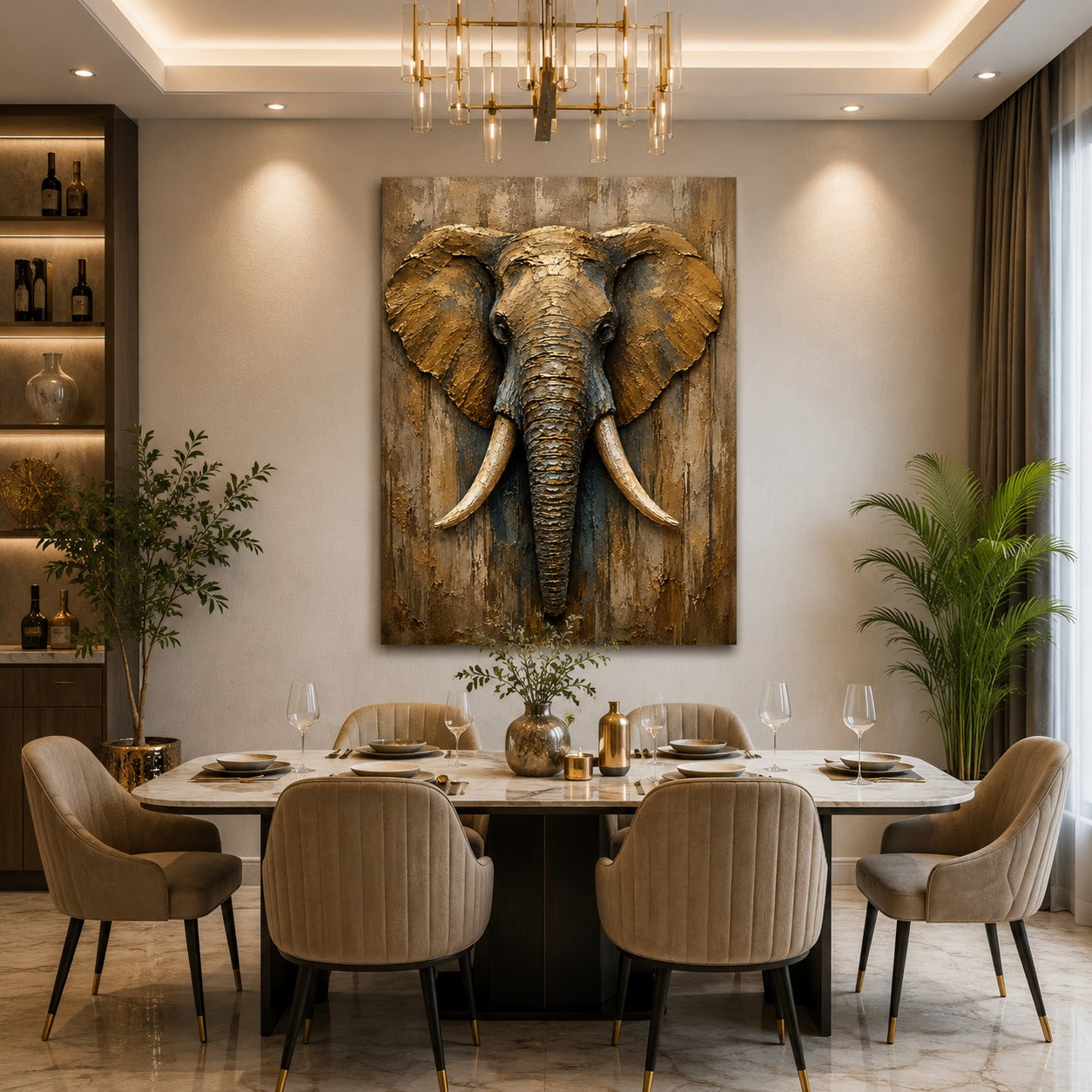 Luxury Golden Elephant Canvas Wall Painting | Modern Textured Elephant Wall Art for Living Room, Bedroom & Office | Premium Stretched Canvas by Decor Daddy