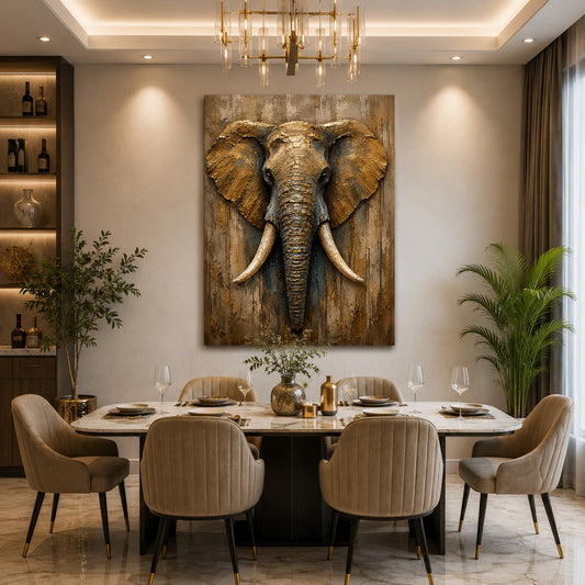 Luxury Golden Elephant Canvas Wall Painting | Modern Textured Elephant Wall Art for Living Room, Bedroom & Office | Premium Stretched Canvas by Decor Daddy