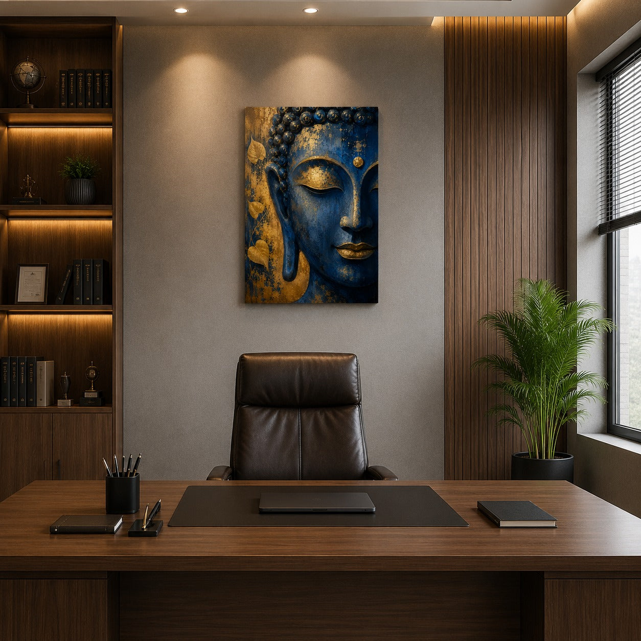 Blue & Gold Buddha Canvas Wall Painting | Premium Spiritual Wall Art for Living Room, Bedroom & Office | Ready to Hang | Decor Daddy