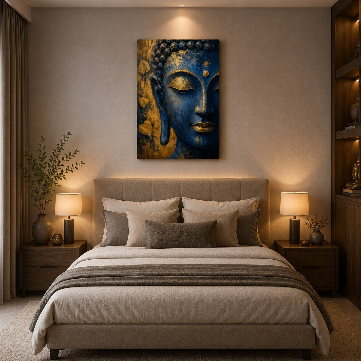 Blue & Gold Buddha Canvas Wall Painting | Premium Spiritual Wall Art for Living Room, Bedroom & Office | Ready to Hang | Decor Daddy