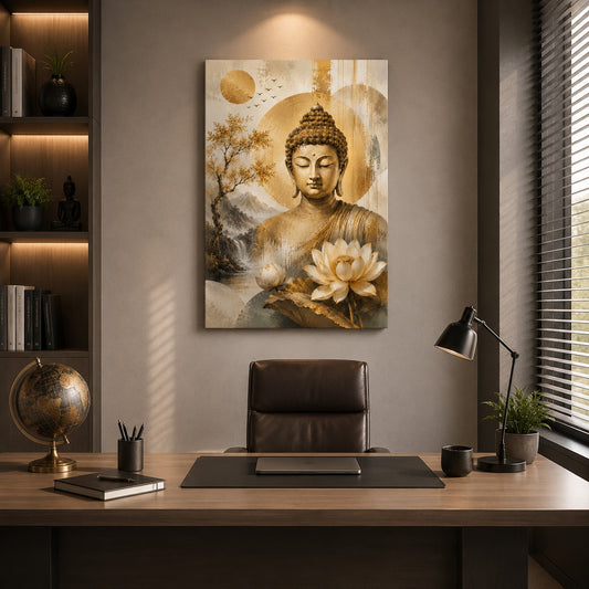 Golden Buddha Canvas Wall Painting | Premium Spiritual Wall Art | Luxury Buddha Canvas Print for Living Room, Bedroom & Office | Ready to Hang | Decor Daddy