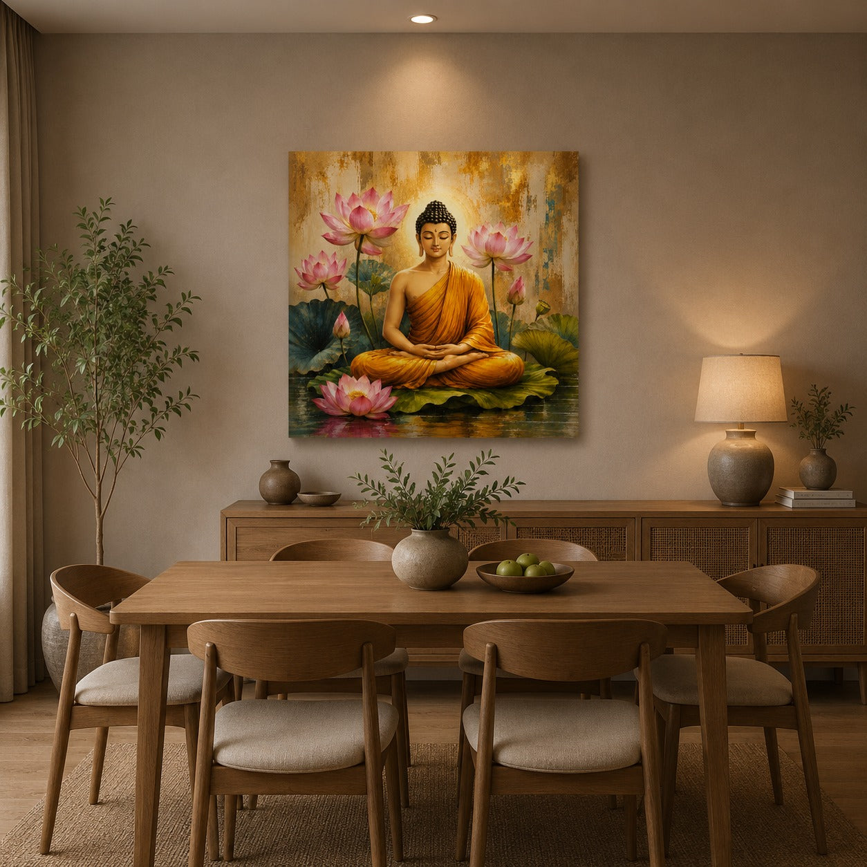 Decor Daddy Meditating Buddha with Lotus Canvas Wall Painting for Living Room, Bedroom & Meditation Room