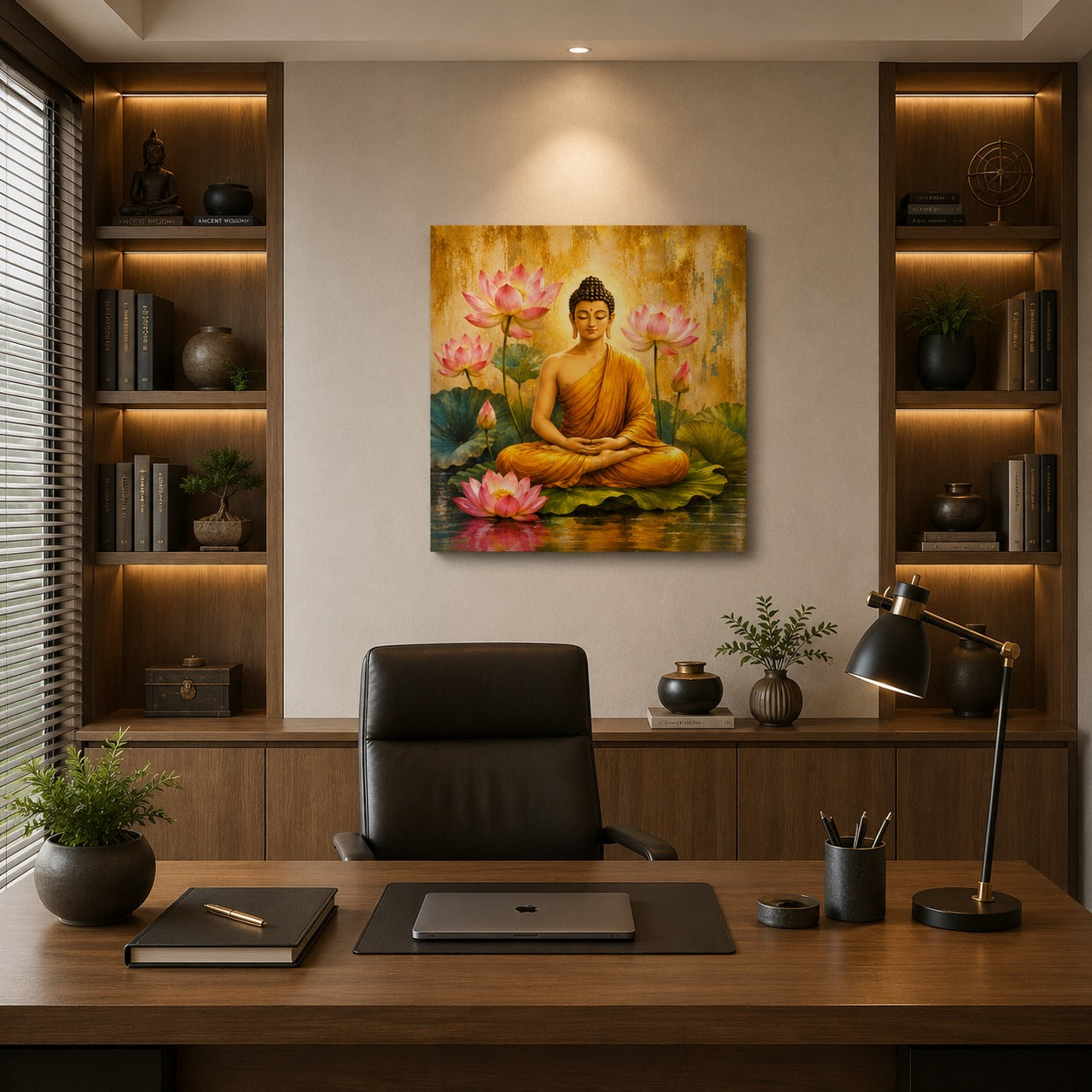 Decor Daddy Meditating Buddha with Lotus Canvas Wall Painting for Living Room, Bedroom & Meditation Room