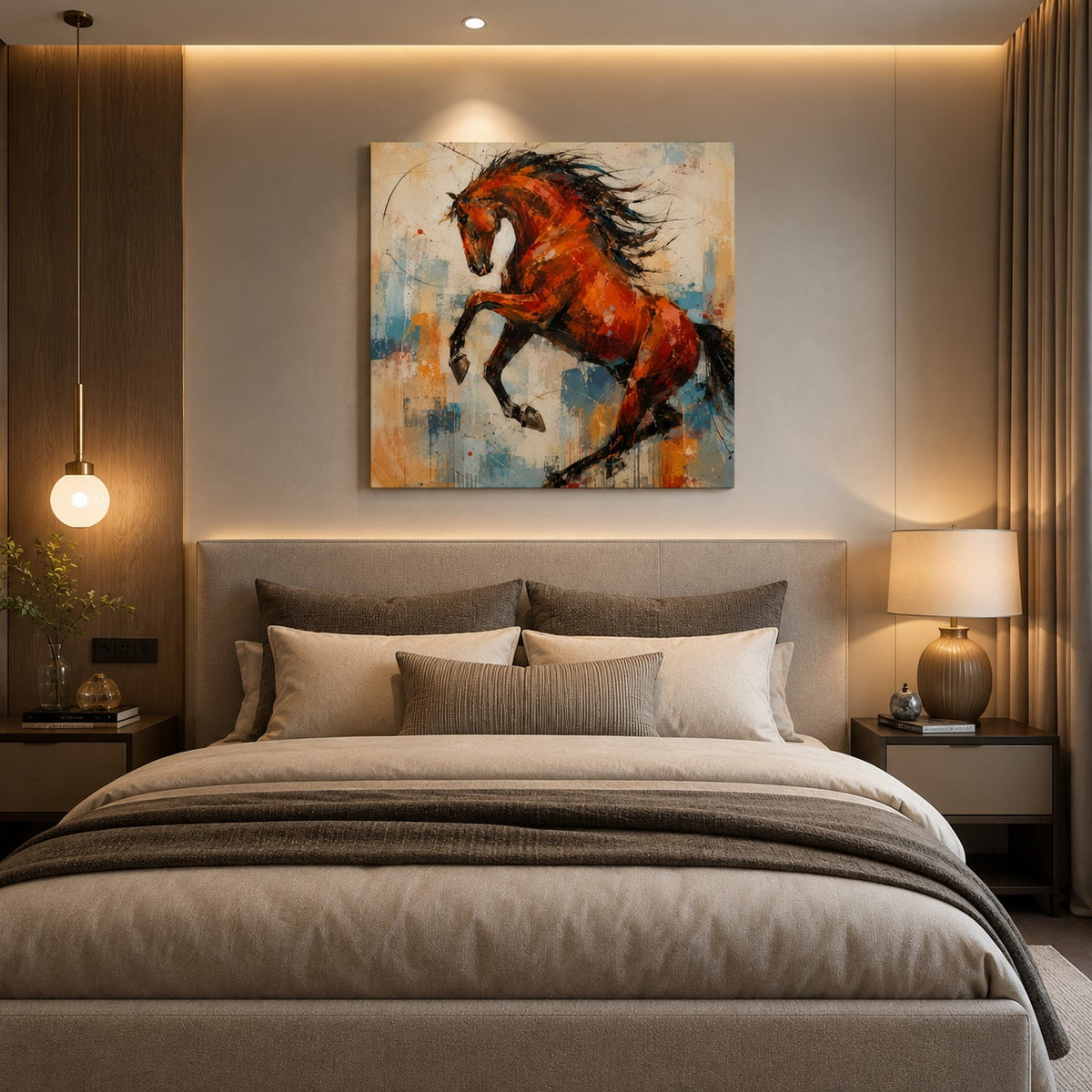 Abstract Red Horse Canvas Wall Art – Modern Running Horse Painting | Premium Canvas Print for Living Room, Bedroom & Office Decor