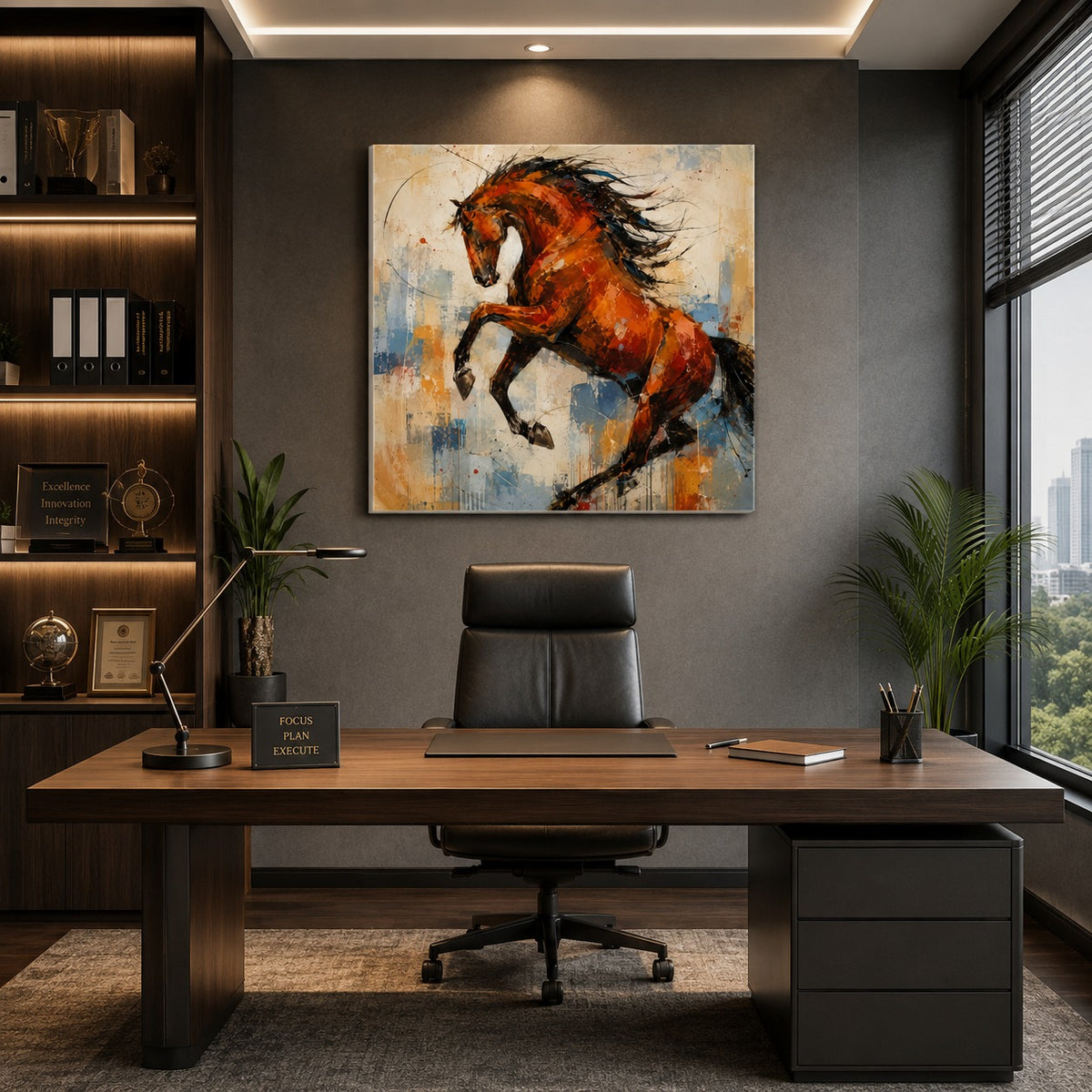 Abstract Red Horse Canvas Wall Art – Modern Running Horse Painting | Premium Canvas Print for Living Room, Bedroom & Office Decor