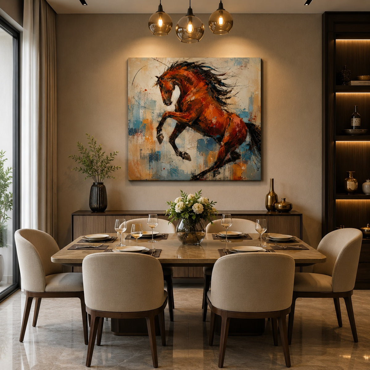 Abstract Red Horse Canvas Wall Art – Modern Running Horse Painting | Premium Canvas Print for Living Room, Bedroom & Office Decor