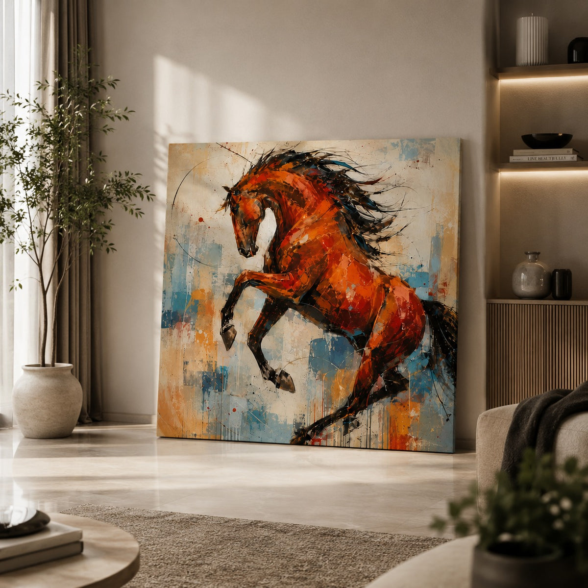 Abstract Red Horse Canvas Wall Art – Modern Running Horse Painting | Premium Canvas Print for Living Room, Bedroom & Office Decor