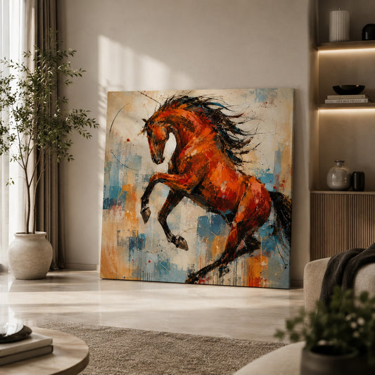 Abstract Red Horse Canvas Wall Art – Modern Running Horse Painting | Premium Canvas Print for Living Room, Bedroom & Office Decor
