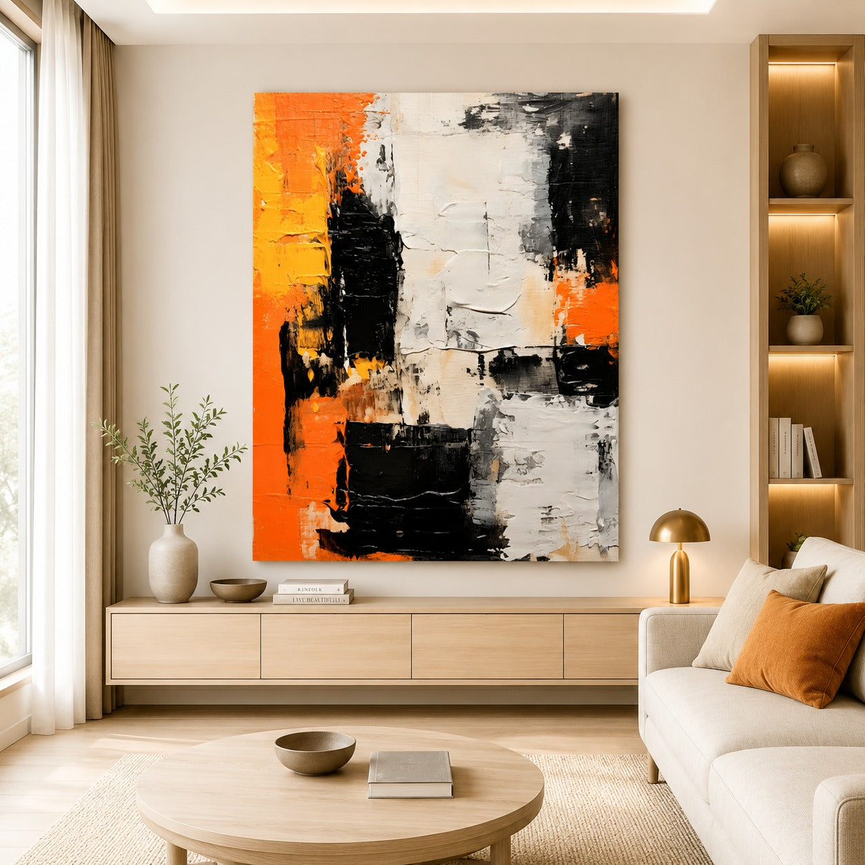 Bold Abstract Canvas Painting Black Frame – Contemporary Wall Art
