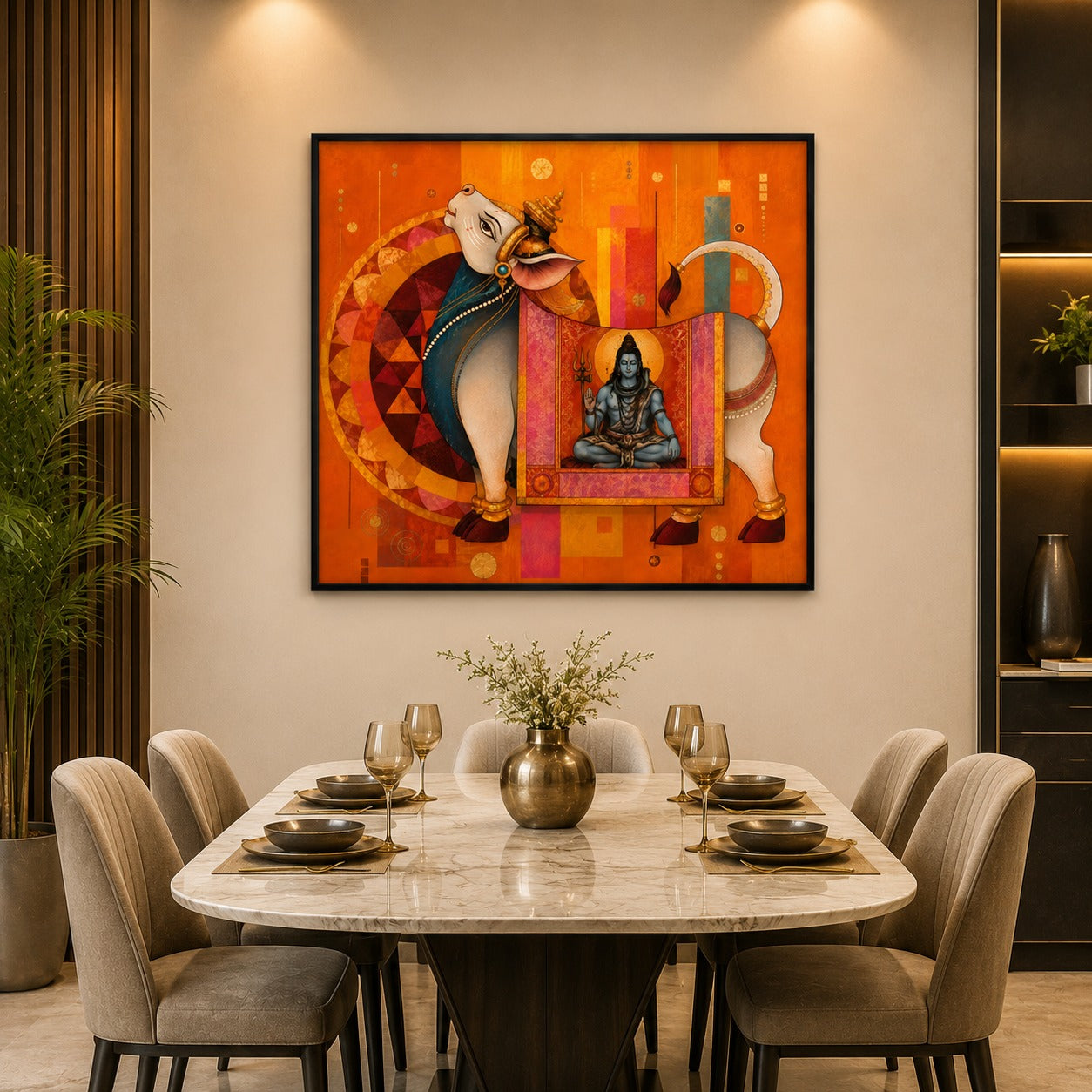 Shiv Nandi Canvas Painting – Modern Spiritual Wall Art | Lord Shiva & Nandi Sacred Artwork | Premium Framed Canvas for Living Room & Temple Decor