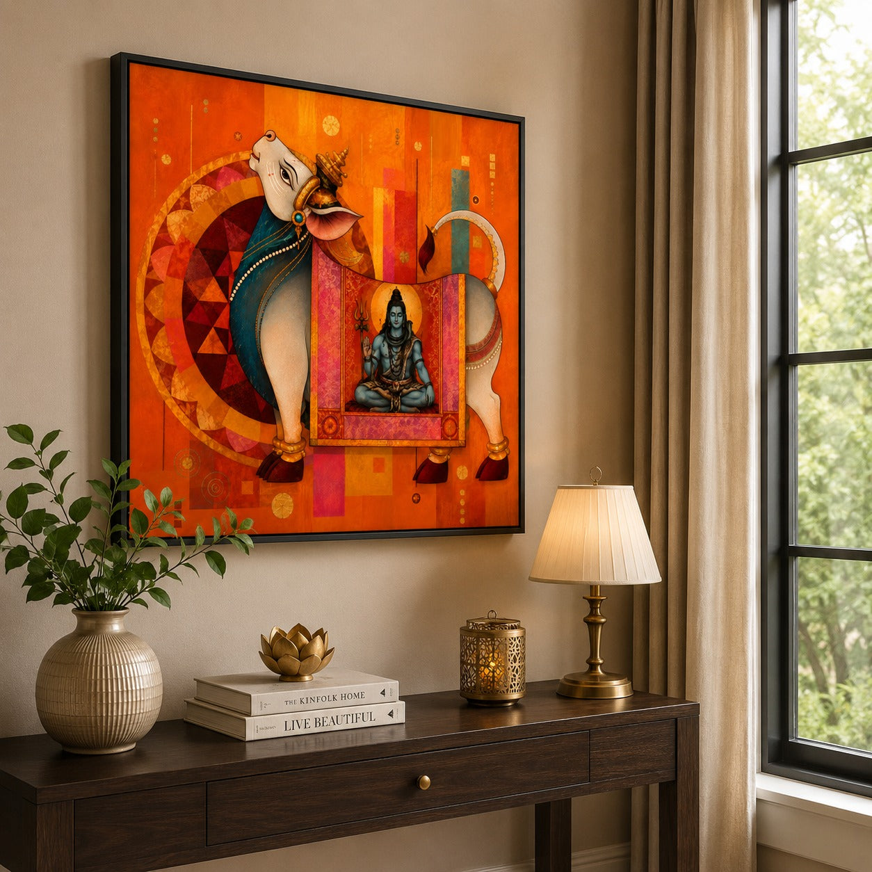 Shiv Nandi Canvas Painting – Modern Spiritual Wall Art | Lord Shiva & Nandi Sacred Artwork | Premium Framed Canvas for Living Room & Temple Decor